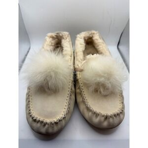 UGG Dakota Pom Pom Cream Suede Sheepskin Slippers Moccasins 1019015 Womens 8